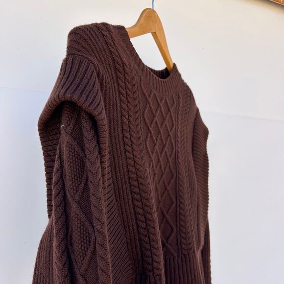 Babaton Seek Sweater Aritzia Chocolate Brown Jumper XS Merino Wool Cable Knit - Picture 13 of 14